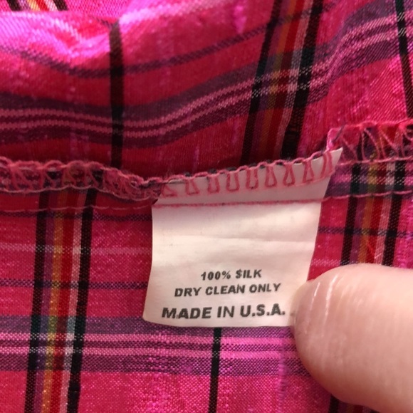 LINDA BERTOZZI PINK PLAID SILK DUPIONI GIDGET BLOUSE SIZE 4 - Picture 10 of 11